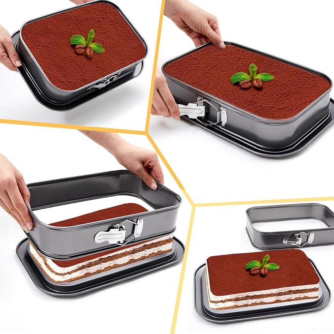Uiifan 2 Pcs Non Stick Springform Pans Cheesecake Pan Rectangle Springform Pans Square Cake Pan with Removable Bottom for Kitchen Baking Roasting Muffin Bread Cake Brownie Bakeware(11 x 7 x 3 in)
