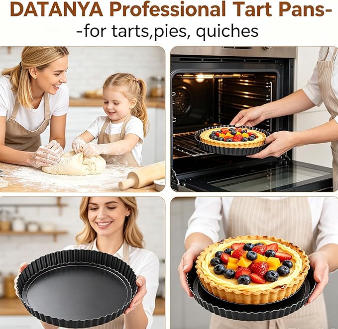 DATANYA Tart Pans with Removable Bottom 10 Inch Quiche Pan, Heavy Duty Carbon Steel Round Non-stick Fluted Pie Tart Pan for Mousse Cakes, Christmas Dessert Baking (10.2 Inch 1pc)