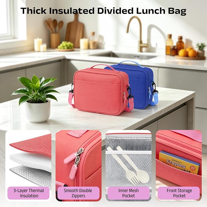 Bento Lunch Box Set for Kids with 8.5oz Hot Food Jar Leak-Proof Lunch Food Container with Insulated Lunch Bag for Toddlers Girls Boys Teens to School, Office, Picnic, Camping, Travel - Purple