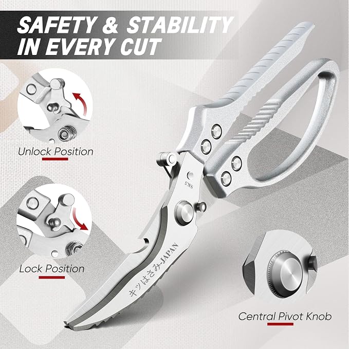 TIVOLI Silver Kitchen Shears Set for Meat, Chicken & Turkey Boning | Japanese SK5 High-carbon Stainless Steel, Ergonomic Non-Slip Handle, Gift Box, for Meat, Chicken Bones and Turkey