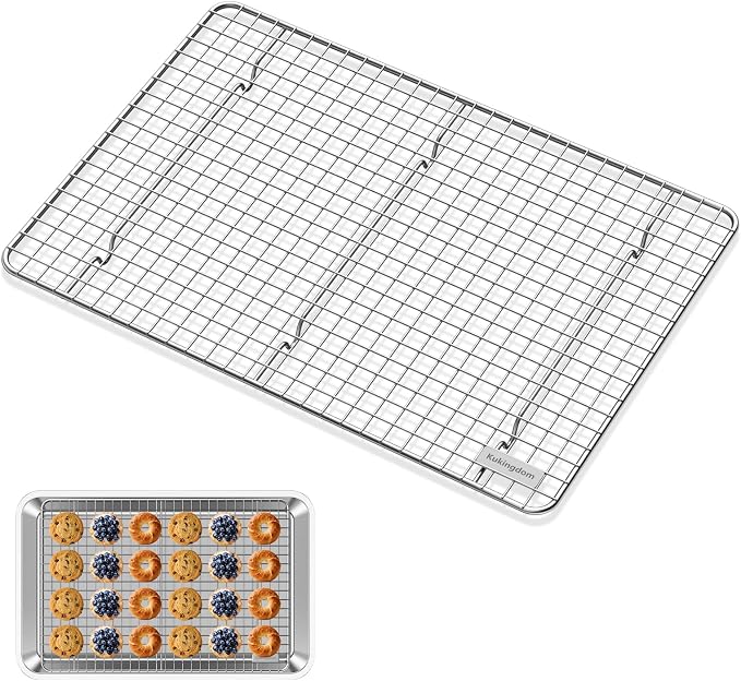 Cooling Rack,Heavy Duty 16.5'' x 11.8'' Wire Rack for Cooking and Baking | Fits Half Sheet Pans,Dense Cross-Hatched Grid,Thick Frame,for Baking Cookies,Cakes,Bread,Roasting and Oven Cooking-Silver