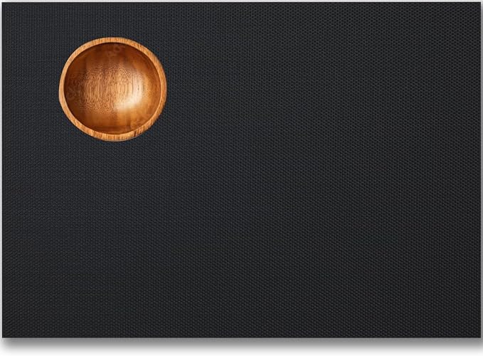 Placemats Set of 4 - Easy Clean Woven Vinyl Placemats for Dining Table, Indoor/Outdoor Place Mats, Washable PVC Table Mats（Black）