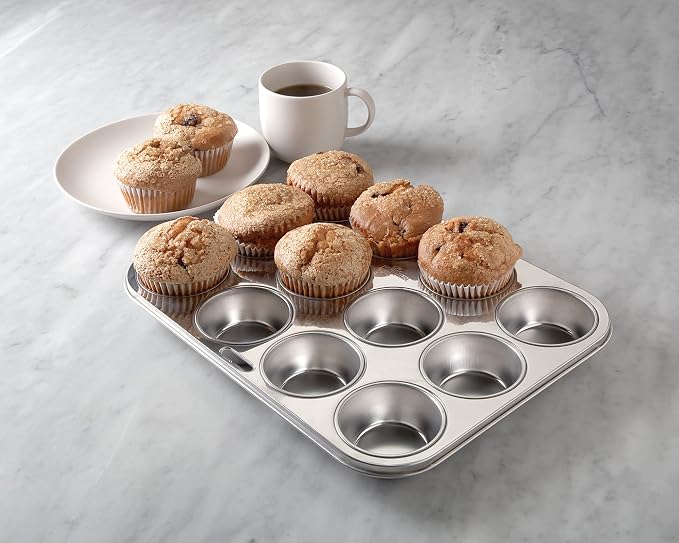 Fox Run Muffin and Cupcake Pan, 12 Standard Cup Stainless Steel Muffin Pan | Bake Cupcakes & Muffins | 12 Standard Cups | Durable Dishwasher Safe Stainless Steel | Consistent Results | Warp Resistant