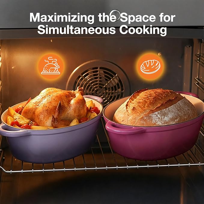 Oval Dutch Oven for Bread Baking, 4.5 Quart Non Stick Enameled Cast Iron Dutch Oven Pot with Lid, Oven Safe Oval Casserole with Lid up to 500°F for Baking, Braising, Stews, Roasting, Rose