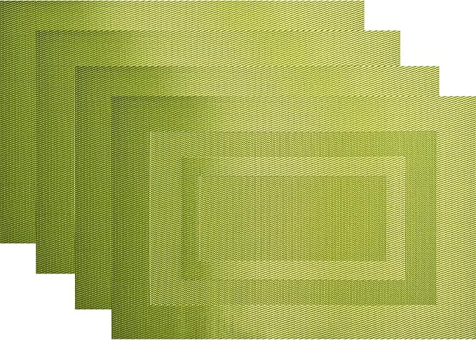PIGCHCY Placemats Washable Vinyl Woven Table Mats,Elegant Durable Placemats for Dining Table Set of 4 (18 x 12 inches, Lime Green)