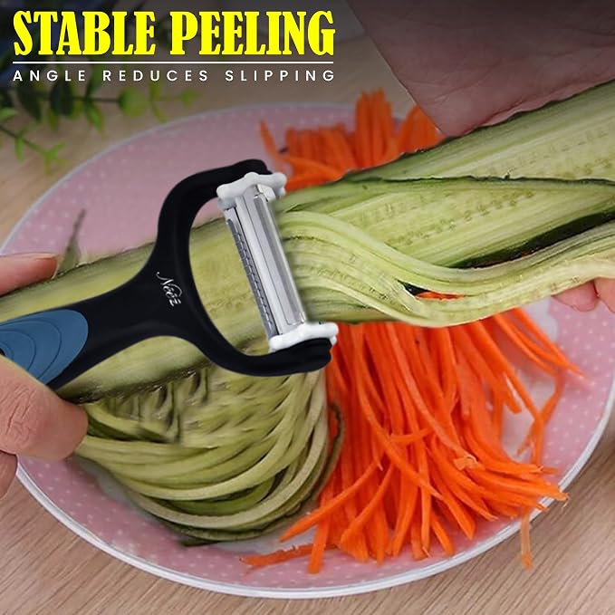 Julienne Peeler Vegetable Peeler - Potato Cabbage Fruit Cucumber Carrot Peeler and Julienne Shredder tool for Kitchen - Multi-Function Stainless Steel Peeler Slicer Knife Julienne Set 3 In 1