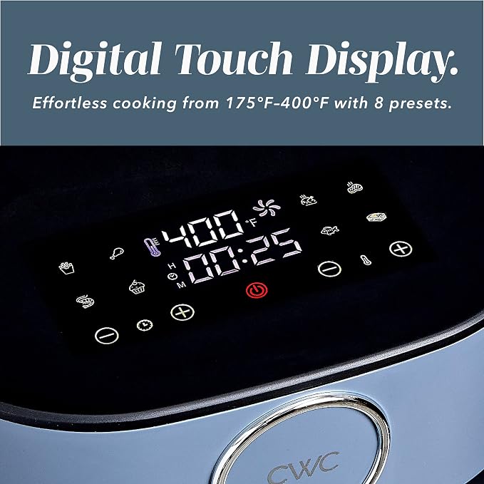 COOK WITH COLOR 1400W 5.5Qt Digital Kitchen Air Fryer with Glass Basket, 8 Presets Healthy Cooking Options, Bake, Fry, Reheat, 60-Min Timer, Adjustable Temperature Control 175°F–400°F, Slate Blue