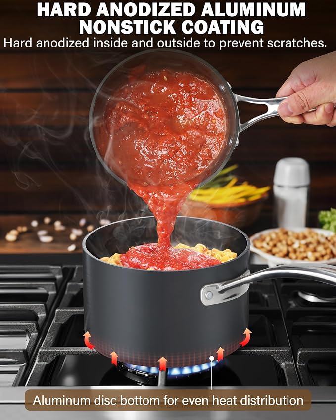 Cooks Standard Classic 2 Quart Hard Anodized Nonstick Saucepan with Glass Lid