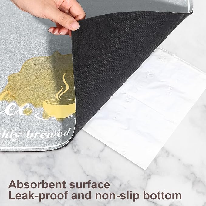 CooRug Fashion Coffee Mat, Dish Drying Mat 12" x 20" Light Grey | Hide Stain, Absorbent, Coffee Bar Accessories, Heat Resistant, Non-slip, Eco-friendly, Easy to Clean