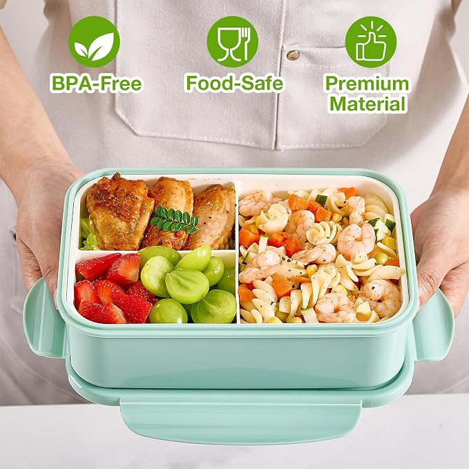 Mfacoy® 3 Pack Bento Boxes for Adults/Kids, 1100 ML Bento Lunch Box With Spoon & Fork, Lunch Box Containers, Bento Box for Dining Out, Work, Picnic, BPA-Free, Microwave & Dishwasher Safe