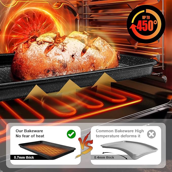 Wildone Baking Sheet Pan Set of 2, Honeycomb Embossed Nonstick Cookie Sheet | Thicker Carbon Steel Jelly Roll Pan Oven Tray 15x10 Inch, Heavy Duty & Easy Clean, Black