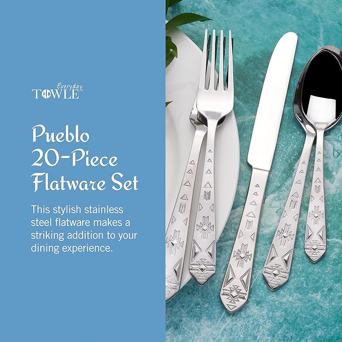 Towle Everyday Pueblo 20-Piece Stainless Steel Flatware Set, Service for 4 (Pack of 3)