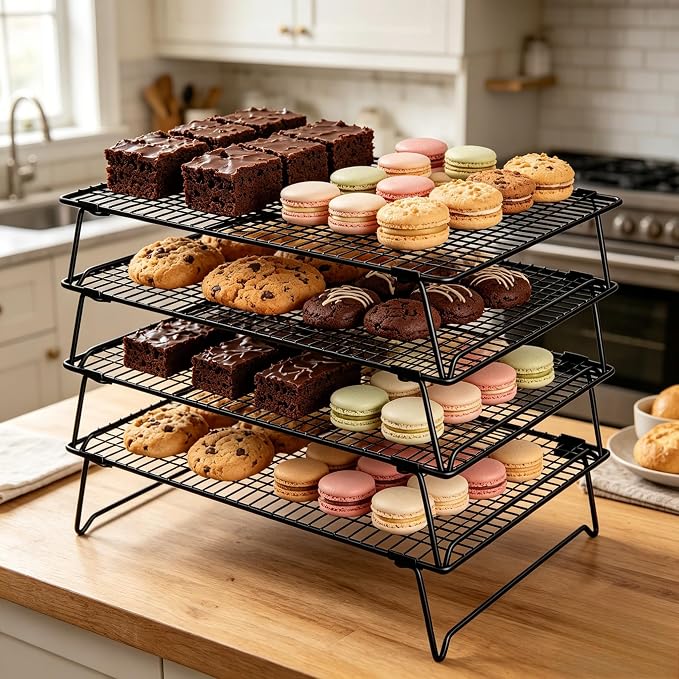 4PCS Cooling Racks for Baking and Cooking 16"x10" Stackable Cookie Rack | Cookie Cooling Wire Rack for Pizza Cake Roasting, Oven and Dishwasher Safe Baking Supplies