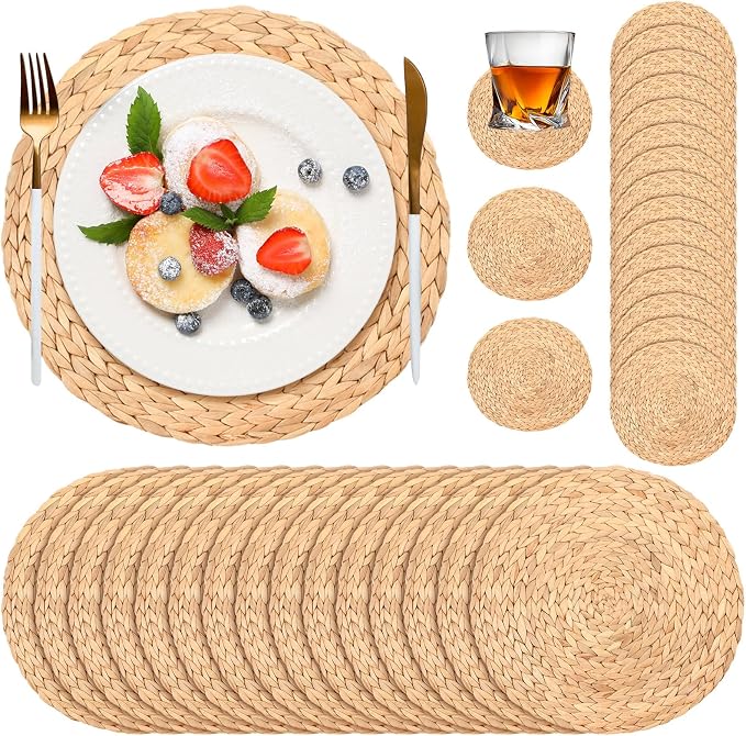 Geosar 200 Disposable Paper Placemats and Coasters Set Paper Woven Placemat with Coasters Outdoor Indoor for Farmhouse Rustic Dining Table Decoration Shower Birthday