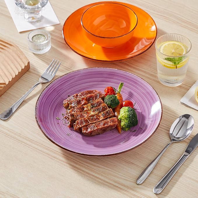 vancasso Bonita 10.5 Inch Ceramic Dinner Plates Set of 6, Warm Colors | Microwave and Oven Safe, Durable Glaze Resists Scratches and Chips, Set of 6 Stackable, Colorful Bonita Design, Salad Plates