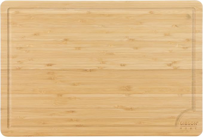 Gibson Home Forestview 18" x 12" Bamboo Cutting Board – Durable Large Kitchen Wooden Chopping Carving Board with Juice Groove, Oil Finished