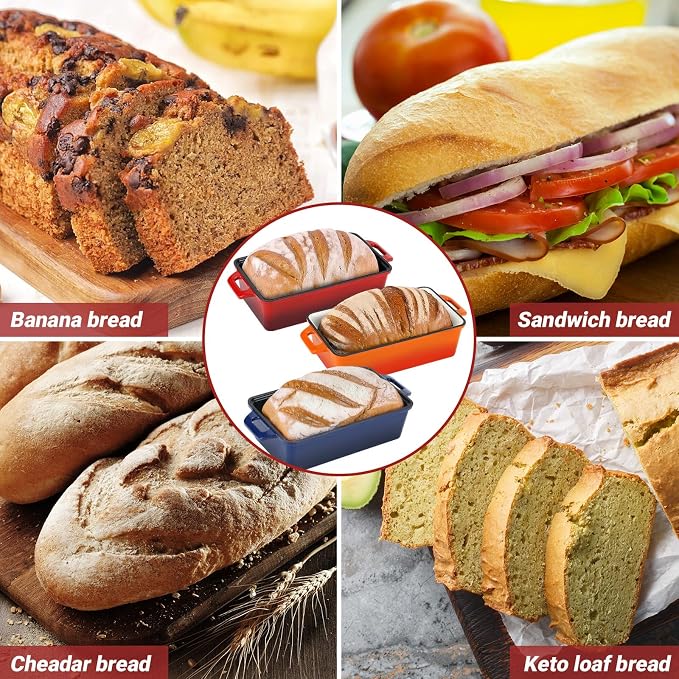 Northriver Casting Enameled Cast Iron Loaf Pan with Lid, Best Bread Oven, Bread Loaf Pans for Baking Homemade Sourdough Bread 9x5, 2 Piece set, Flame