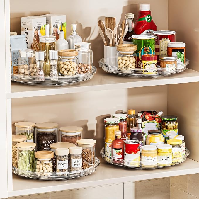 LAMU 12 in Lazy Susan Turntable, 2 Pack Clear Spice Rack, Organizer Storage | 360° Rotating, Kitchen Storage Tray for Cabinet & Table Top, Pantry, Fridge, Bathroom, Medicine & Countertop