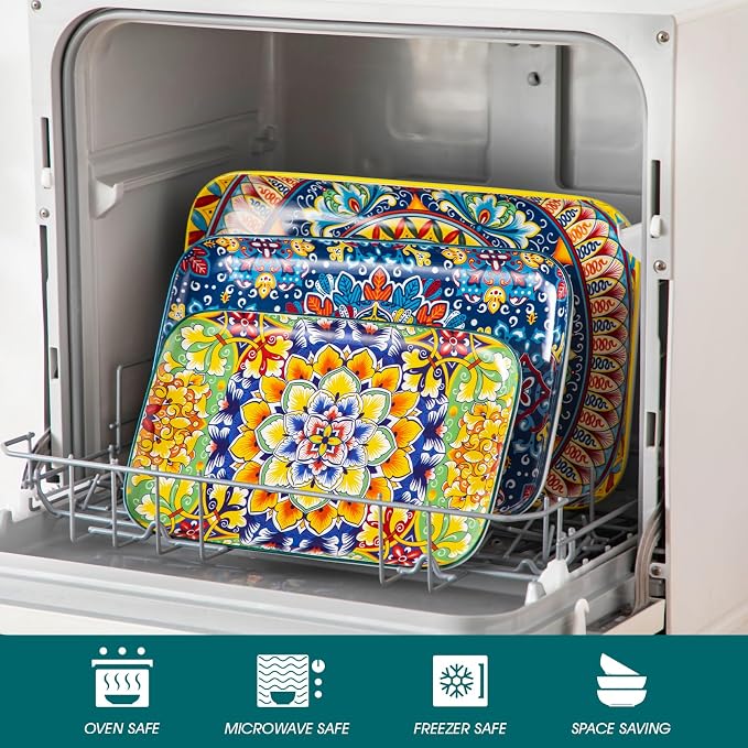 vancasso Serving Platters Set of 3, 16"/14"/12" In Rectangular Trays Retro | Ceramic Serving Dish for Entertaining Food, Microwave & Dishwasher Safe