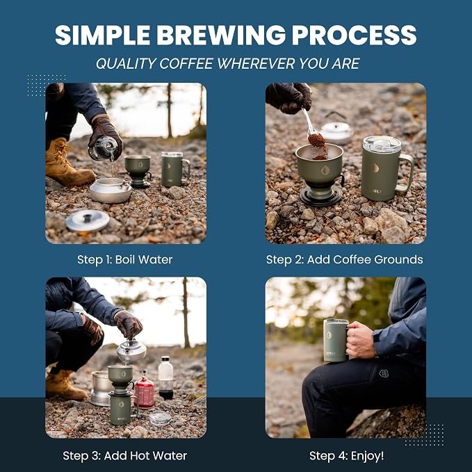 16 oz Pour Over Camp Coffee Maker Set– Vacuum Insulated Mug with Leakproof Lid, Stainless Steel Micro Filter, Portable Coffee Maker for Camping, Travel & Outdoor Adventures