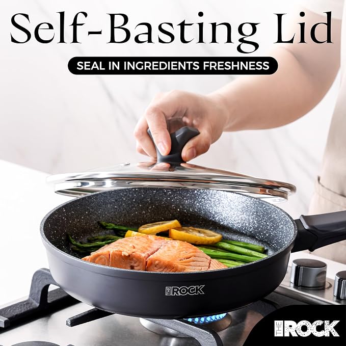 THE ROCK SOHO 9.5-Inch Nonstick Frying Pan with Lid – Compact for Urban Kitchens, Nothing Sticks, Never Warps, Lasts Longer, Dishwasher Safe, Black