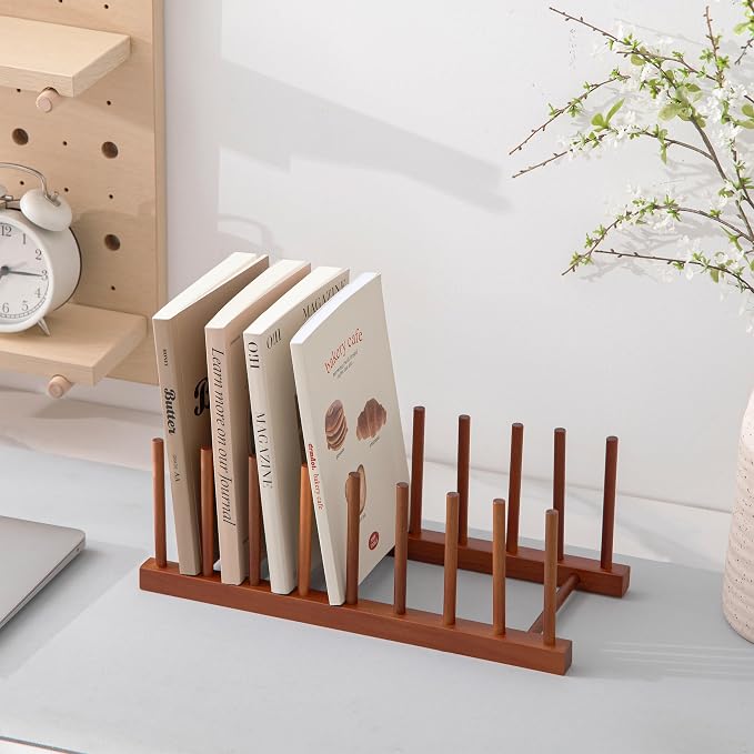 HBlife Teak Dish Plate Bowl Cup Book Pot Lid Cutting Board Drying Rack Stand Drainer Storage Holder Organizer Kitchen Cabinet（Keep Dry） | 8 Slots, Vertical Dish Racks for Cabinet Countertop & Wall, Plate Pot Lid Cutting Board Holder, Bowl Cup Drainer, ...