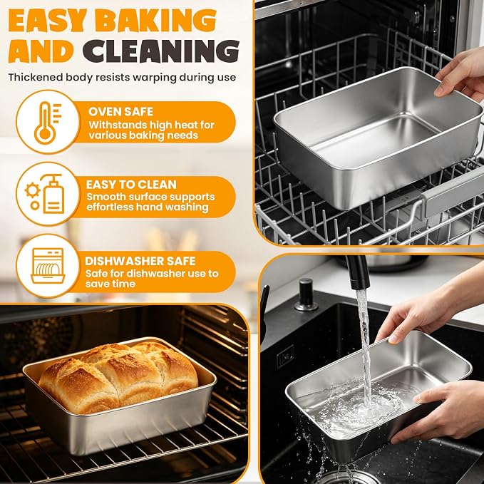 4 Pack Loaf Pans for Baking Bread,9×5In Stainless Steel Loaf Pans | Bread Loaf Tins for Homemade Bread Brownies, Meatloaf, Lasagna Cake, Sturdy, Oven, Dishwasher Safe, Silver
