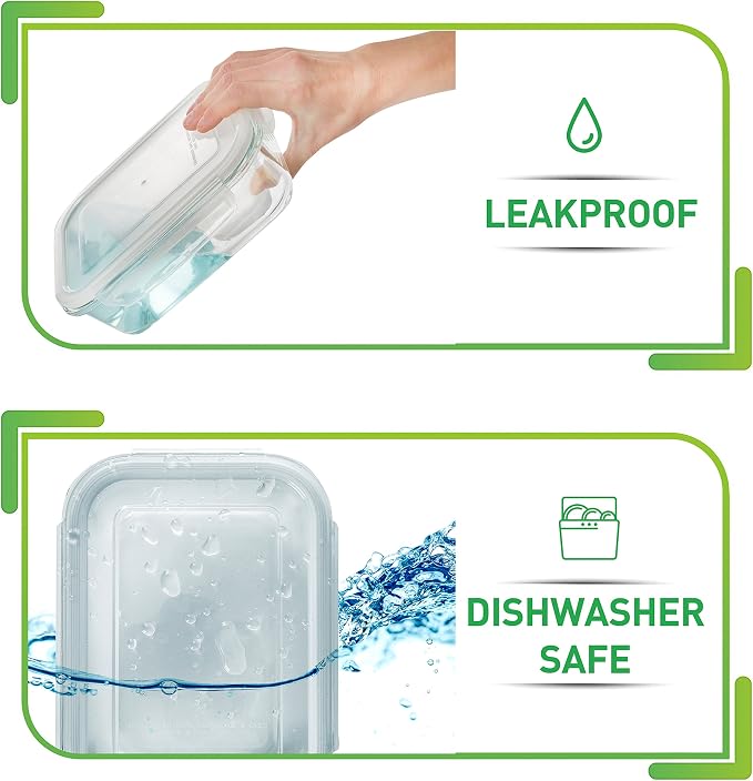 Prep Naturals 5 Pack 36oz Glass Meal Prep Containers - 1 Compartment | Square Borosilicate Glass Meal Prep Containers - Airtight Leak-Resistant Lids, Microwave, Oven & Freezer Safe (5-Pack, 36 oz)