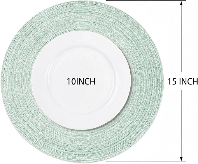 AHHFSMEI Round Braided Placemats Set of 6 Woven Table Mats for Dining Table Heat Resistant Easy to Clean Perfect for Kitchen & Home Decor (Fog Green)