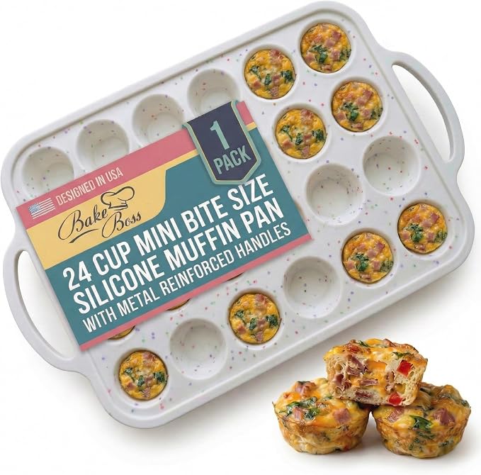 Silicone Mini Muffin Pan for Baking, 24 Cup 1 Pack, BPA-Free Muffin Tin | Metal Reinforced Silicone Muffin Pans for Baking, Nonstick Silicone Cupcake Pan, Easy Release Surface, Dishwasher Safe