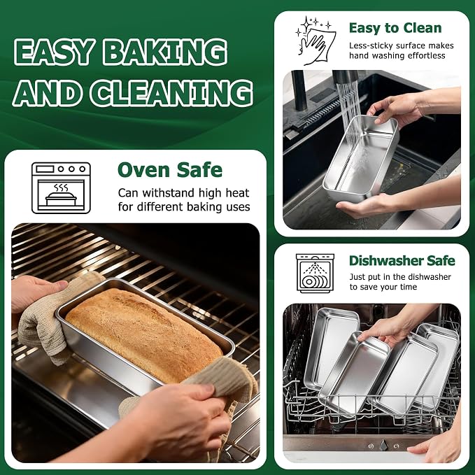 TeamFar Loaf Pans for Baking, 9 x 5 Inch Stainless Steel Loaf Bread Pans | Bread Pans Tins for Homemade Bread/Brownies, Healthy & Sturdy, Oven & Dishwasher Safe - Set of 8
