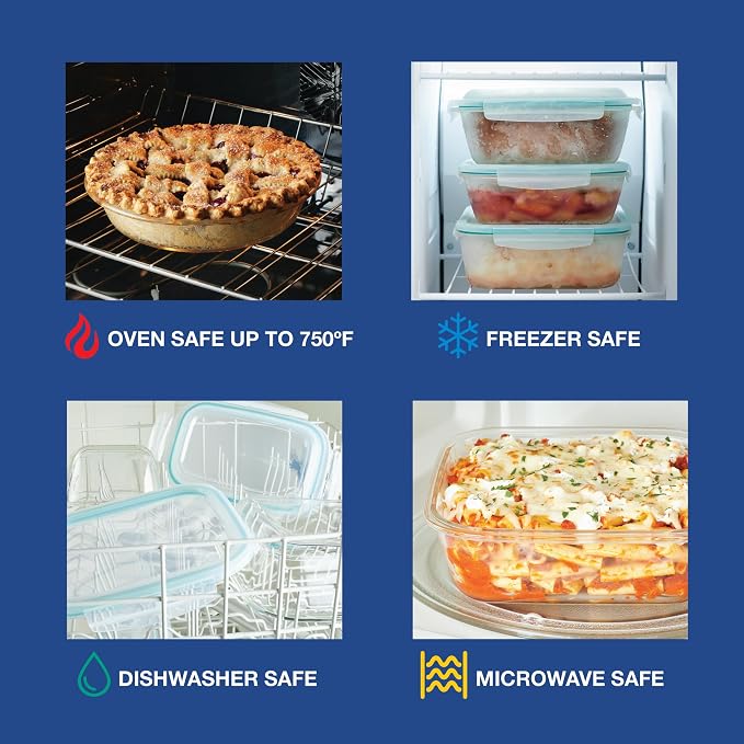 LOCK & LOCK LocknLock Purely Better Glass Round Pie Baking Dish/Food Storage Container with Lid, 9.5 Inch, Clear