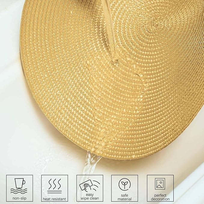 AHHFSMEI Round Placemats Set of 6 Heat Resistant Washable Non-Slip Woven Braided Table Mats for Dining Table Kitchen & Home Decor (Wheat Yellow)