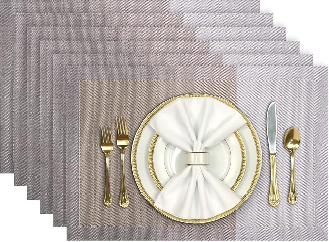 Aofmee Placemats Set of 6, Heat Resistant Place Mats, Washable Durable PVC Table Mats, Woven Vinyl Plastic Placemats for Kitchen Dining Table, Non-Slip Stain Resistant Placemats Indoor, Easy to Clean