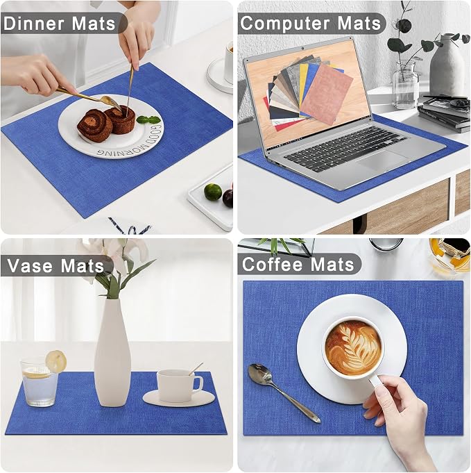 Homaxy PU Faux Leather Placemats for Dining Table, Set of 8, Sea Blue | Waterproof Wipeable Washable Table Mats, Easy to Clean Anti-Slip Place Mats, 11.8" x 17"