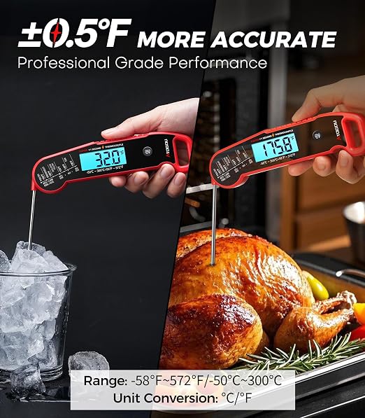 Atogou Professional Meat Thermometer Digital, <1 Sec Instant Read, Red | ±0.5℉Accuracy, IP67 Waterproof, Thermocouple Sensor Probe, with Hold, Magnetic Back, for Kithchen, BBQ, Grill for Men Him Dad
