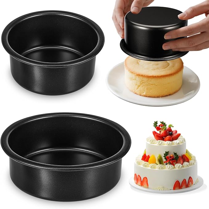 4 Inch & 6 Inch Cake Pans Set of 2, Nonstick Carbon Steel Round Cake Pans | Smash Small Cake Pans for Birthday Wedding Baking Layer Cake , Non Toxic Coating & Straight Side, Easy Clean & Easy Release