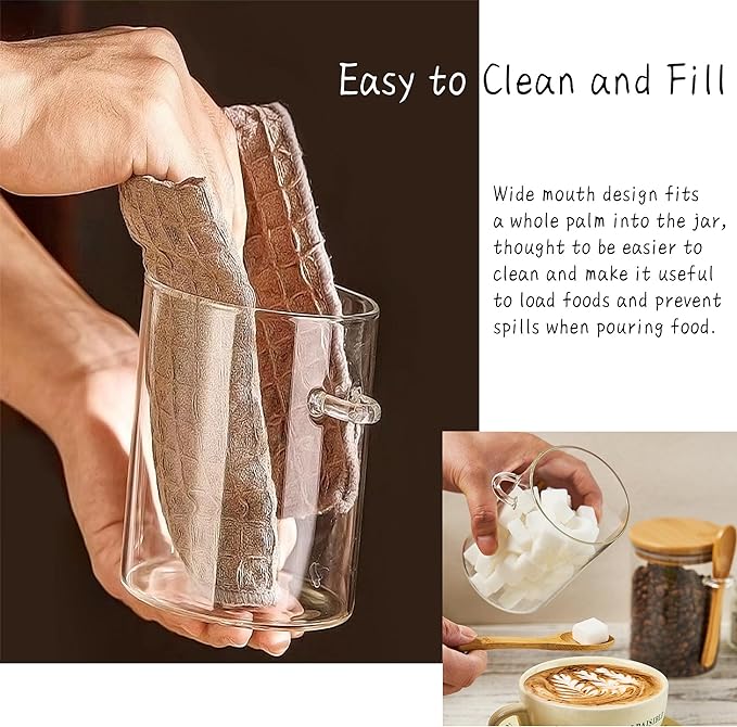 15 oz Glass Sugar Container, 2 Pack Coffee Container, Glass Jars with Lids | Seal, BPA-Free, Bamboo Soop, Coffee Bar Accessories, for Coffee Beans, Creamer, Salt, Overnight Oats, Brown sugar, Candy, Tea