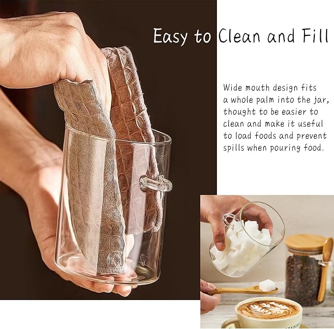 15 oz Glass Sugar Container, 4 Pack Coffee Container, Glass Jars with Lids | Seal, BPA-Free, Bamboo Soop, Coffee Bar Accessories, for Coffee Beans, Creamer, Salt, Overnight Oats, Brown sugar, Candy, Tea