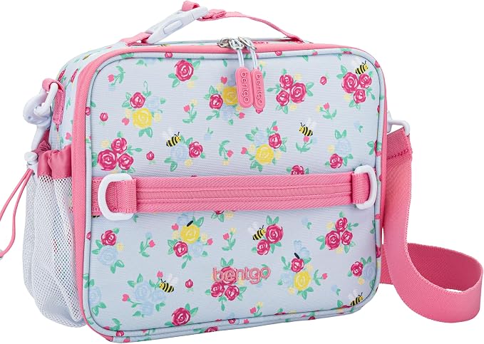 Bentgo Kids Prints Double-Insulated Reusable Lunch Bag | For Kids 3+, Adjustable Strap; Holds Lunch Box/Water Bottle/Snacks; Easy-Clean, Water-Resistant, Pocket (NEW Blooming Floral)
