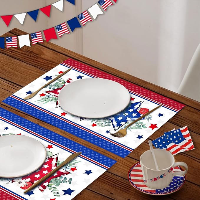50 PCS Disposable Paper Placemats 4th of July Memorial Day Place Mats(D) | 16x11 Inch Patriotic Freedom Stars Table Mats for Holiday Indoor Outdoor Party Kitchen Dining Table Decorations