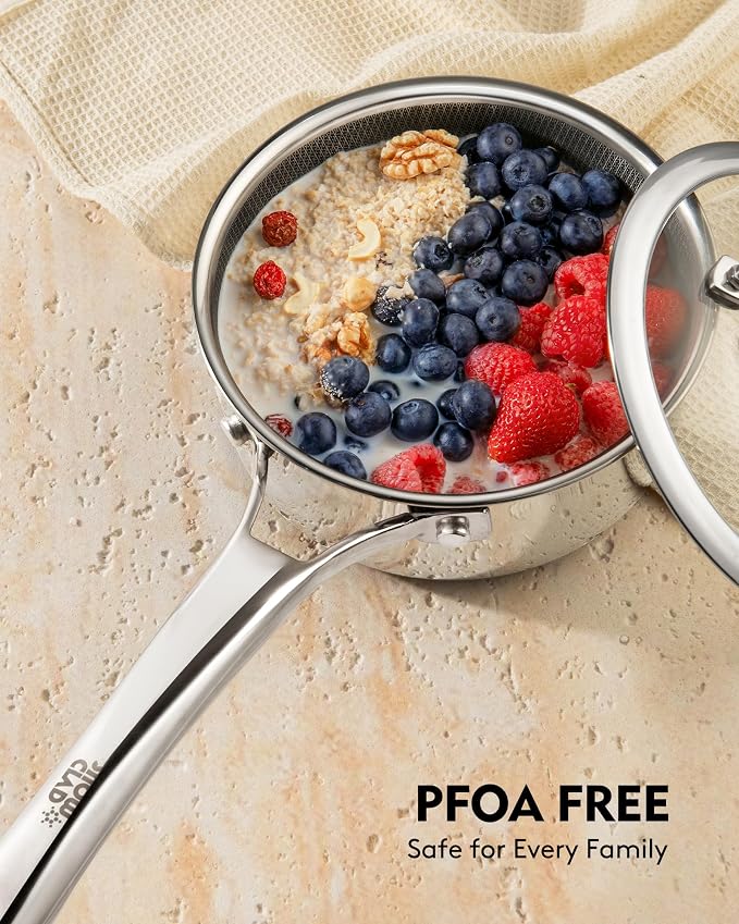 SNOWCLAD Pots and Pans Set Non Stick | Stainless Steel Kitchen Cookware | 10 Pcs | PFOA Free | Hybrid | Induction Compatible | Frying Skillet, Saucepans, Saute Pan & Stock Pot