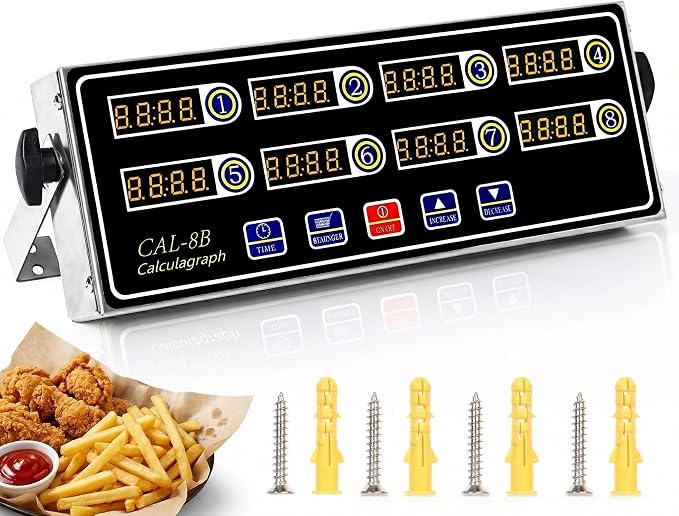 8-Channel Kitchen Timers for Cooking, Commercial Digital Timer with Independent Countdown Timers, Adjustable Volume, Stainless Steel Cooking Timer for Food Fryer, Restaurants, Baking