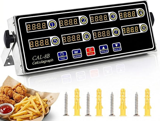 8-Channel Kitchen Timers for Cooking, Commercial Digital Timer with Independent Countdown Timers, Adjustable Volume, Stainless Steel Cooking Timer for Food Fryer, Restaurants, Baking
