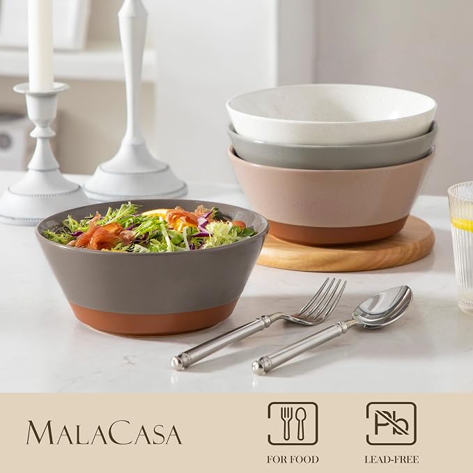 MALACASA Soup Bowls, Ceramic Salad Bowls Set of 4, 36oz Ceramic Bowls | Speckled Deep Bowls for Ramen, Cereal, Fruit and Pho, Microwave & Dishwasher Safe, Stackable, Multicolor, Series TARA
