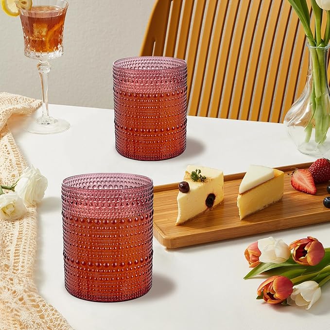 18PCS Hobnail Plastic Drinking Glasses 14 oz Burgundy Cups for Party | Vintage Glasses Mixed Drinkware Sets, Clear and Sturdy, Disposable yet Stylish, Perfect for Beer, Whiskey, Juice, Cocktails