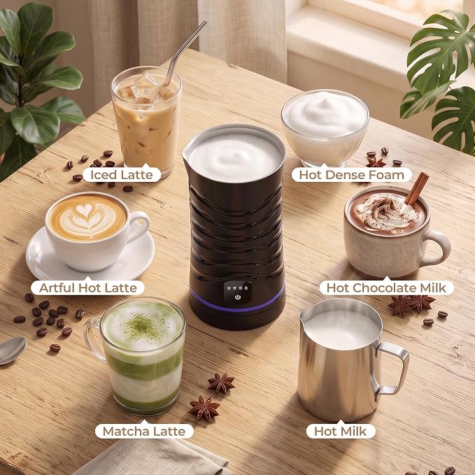 Large Capacity Milk Frother 430ml, 4-in-1Electric Milk Steamer and Frother | 130s Fast Frothing, Stainless Steel Coffee Frother, Hot and Cold Foam Maker for Latte Coffee Macchiato Hot Chocolate