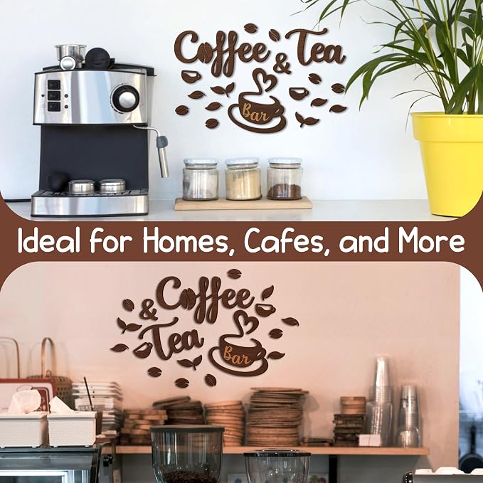 Coffee and Tea Bar Sign, Rustic Wood Cafe Station Kitchen Decor | wood letter sign, coffee and tea station decor, farmhouse kitchen bar accent, gift for coffee lovers
