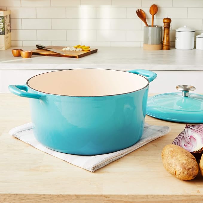Tramontina Bestow Enameled Cast Iron 5.5-Qt Round Dutch Oven Pot with Lid | Great for Braising, Roasting and Bread Baking - Medium Blue