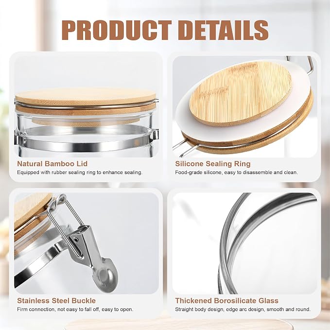 47 oz/1350ml Clear Glass Storage Canister with Airtight Bamboo Lid, Large Decorative Container Jar for Coffee Spice Candy Salt Tea Cookie Condiment Pepper Sugar Overnight Oatmeal Snacks | 1350ml, clear decorative container jar for coffee, spices, candy...